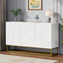 White Gloss Sideboard, Modern Buffet With 4 Shelves - White - View 1