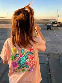Soft And Breathable Round Neck Short Sleeve Casual T-Shirt For Little Girls, Suitable For Daily Wear And Vacation - Coral Orange - View 9