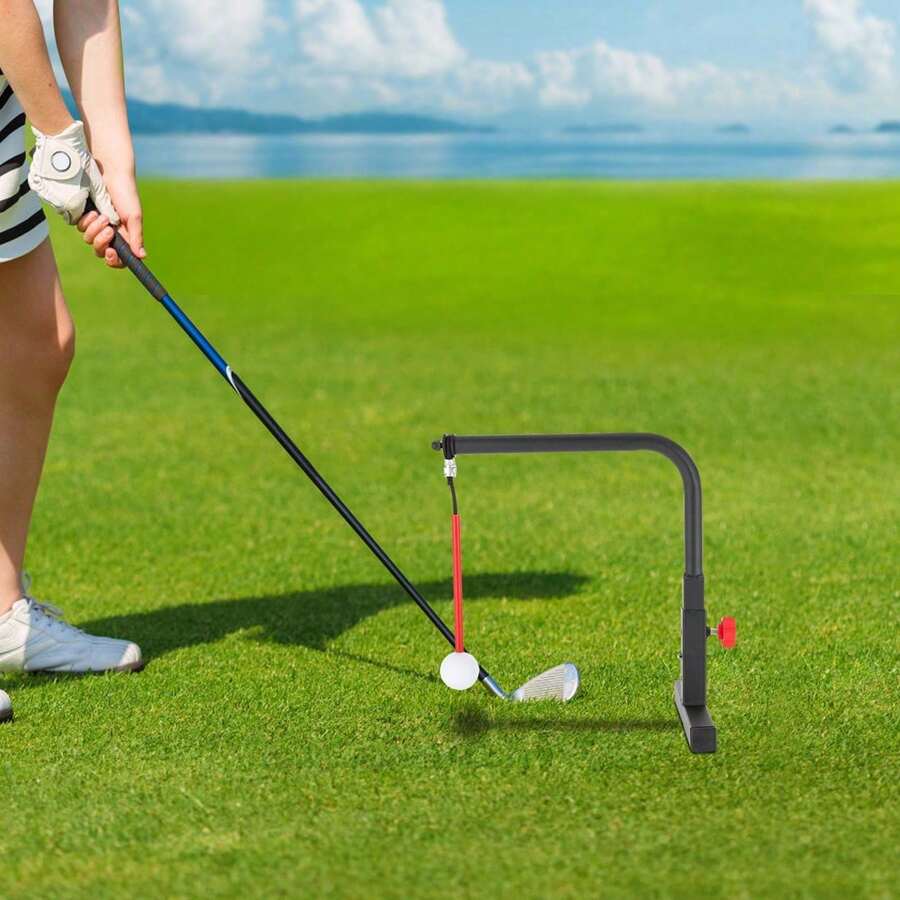 Golf Swing Trainer Practice Aid Black Red Iron Adjustable Height 20-25cm For Driving Range Backyard Training Modern Floor Mount - Multicolor - View 1