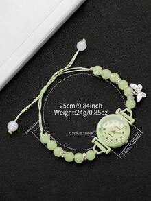 Women's Adjustable Cord Beaded Watch With Butterfly Pendant, Small Digital Dial, Versatile Niche Quartz Wristwatch, Gift For Girlfriend (1pc/Set) Watch Box Not Included - Green - View 5