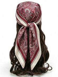 1 pièce Foulard carré en soie de 70 cm, bandeau imprimé en satin pour femme, foulard de cou, turban, châle mode pour dames, foulard - Rouge - Voir 1