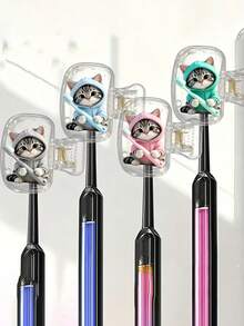 Cute Cat Pattern Travel Toothbrush Head Protective Cover, Kitten Hugging Toothbrush Cup, Transparent Travel Toothbrush Storage Box, Toothbrush Head Protective Clip, Toothbrush Dust-Proof Protective Cover, Portable Design Easy To Carry, Dual-Hole Design For Convenient Drainage And Ventilation, Dust-Proof Lid, Suitable For Couples, Friends, Family, Teachers, Travel Enthusiasts As Gifts, Essential For Home, Dorm, Vacation, Suitable For Birthday, Back To School, Business Trip, Return To School And Other Occasions, Clean And Care For Your Oral Health, Family Gift. - Multicolor - View 9