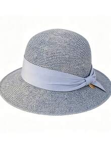 1 pezzo Cappello di paglia da donna colore unito stile casual elegante bohémien, cappello da sole con cima rotonda per vacanze, spiaggia, moda per tutte le stagioni, versatile per il pendolarismo (Se il cappello ha pieghe, si prega di usare un ferro da stiro per lisciarlo e tornerà alla forma originale) - Multicolore - Visualizzare 8