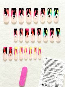 Show Your Beauty 24pcs Long Water Pipe Nails Elegant Cool Dopamine Macaron Colorful Gradient Flame Stripe French Glossy Shiny Bright White Fake Nails Fashion Versatile Wearable Nails Suitable For Dating Party Spring Summer Women And Girls Autumn Winter Daily Wear Removable Press-On Nail Set With Jelly Glue And Nail File Easy To Wear And Durable Jelly Glue Randomly Shipped - Multicolor - View 3