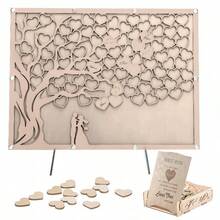 Wedding Guest Book Alternative | Heart-Shaped Tree Guest Board | Rustic Wooden Guest Book [Square] - Wood Color - View 2