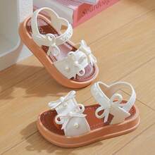 Caweiny Girls' Fashion Bow & Beaded Decor Thick Sole Sandals - Beige - View 7