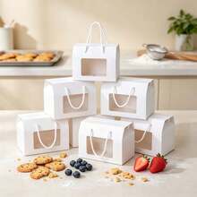 5pcs/10pcs White Window Handle Box For Cookies, Sandwich Crackers, Soda Crackers, Macarons, Candy, Mini Snacks, Suitable For Birthday, Party, Wedding Gift Packaging - View 5