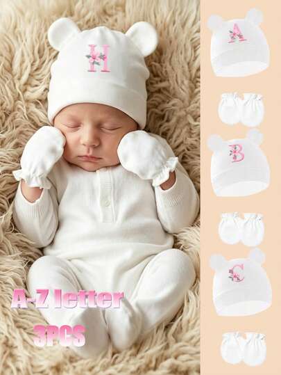 3pcs Newborn Hospital Hat, Baby Hat And Anti-Scratch Mittens Set, Suitable For 0-3 Months Newborn Baby Boys, Essential Baby Hat, Casual Daily Wear