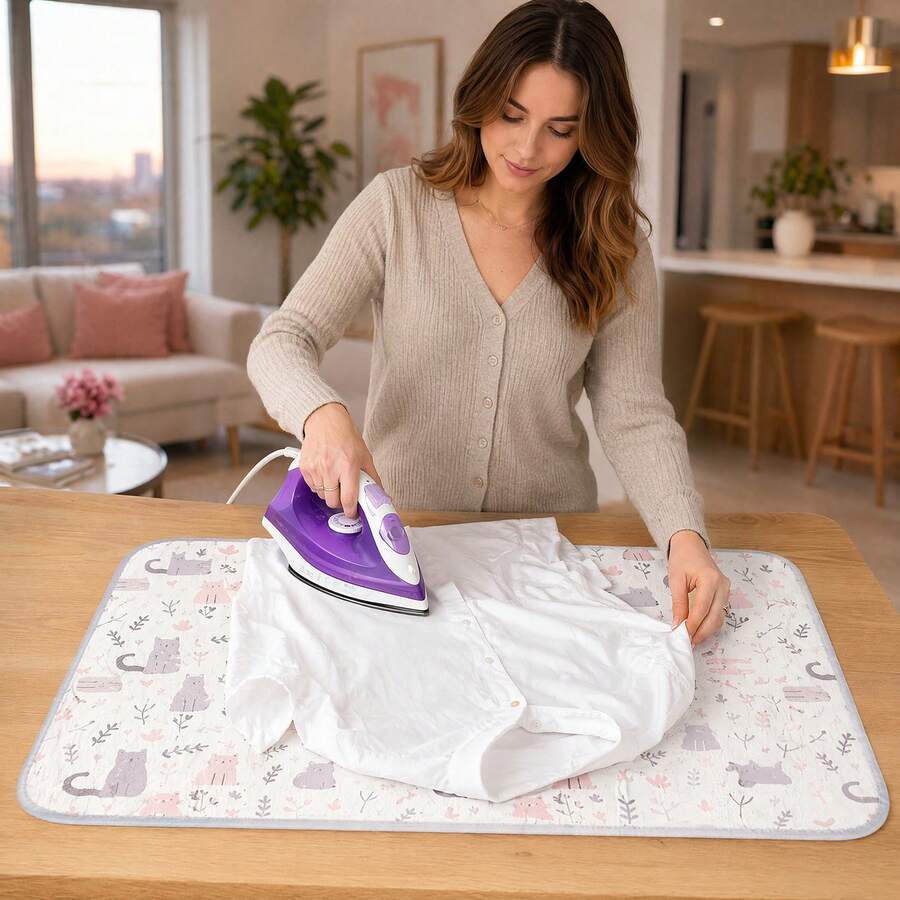 Foldable Portable Ironing Pad, Funny Cat Print Ironing Mat, Multi-Functional Hanging/Flat Dual Use, Ironing Pad, Space-Saving Small Ironing Board Alternative, Suitable For Home And Travel Ironing Clothes