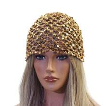 1pc New Adult Hollow Out Sequin Handmade Hat, Solid Color Cotton Yarn Hair Cap, Fashionable Fishnet Headwear For Styling - Multicolor - View 3