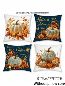 4pcs 2D Flat Print Pillow Covers, Multiple Sizes, Non-Embroidered Pumpkin Pattern, Autumn Home Decor Pillowcases, Suitable For Bedroom, Living Room, Sofa, Office, Patio, Car, Pillow Inserts Not Included - Royal Blue - View 9