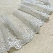 1/5碼黑白荷葉邊薄紗蕾絲飾邊，寬13.5cm，玫瑰花卉刺繡網布貼花，DIY縫製補丁，內衣配件，娃娃洋裝裝飾，手工服飾用品，衣物下擺飾邊，手工藝緞帶 - 多色C - 查看 2