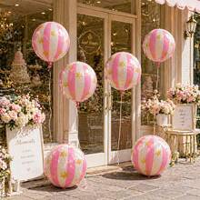 22 Inch Carnival Circus Decorative Balloons, 4D Light Pink Round Foil Balloons With Stars And Stripes, Suitable For Christmas Theme Party Decoration, Shower, Birthday Party, Wedding, Anniversary, New Year, Outdoor And Indoor Holiday Event Atmosphere Decor, Photo Props - 22-inch 4D Star Stripe - Pink - View 7