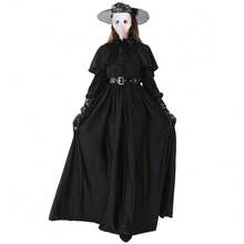 Medieval Hooded Plague Doctor Costume Set With Mask And Hat, Women's Monk Cosplay, Steampunk Priest Horror Wizard Cloak - Multicolor - View 3