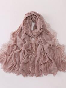 1pc Tie-Dye Textured Soft Breathable Natural Crinkle Eyelash Lace Trim Muslim Hijab Scarf - Multicolor - View 4