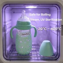 1個 260ml 玻璃嬰兒奶瓶，附隔熱墊，耐熱高達 400°C，適用於沸水、蒸汽和 UV 殺菌，柔軟矽膠防脹氣奶嘴，易吸吮、耐咬，配重球吸管讓餵哺更順暢，適合 6 個月及以上嬰兒 - 彩色 - 查看 5