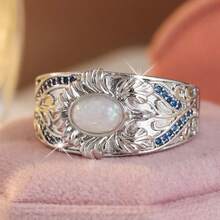 Cincin Bulan Antik, Ukiran Tangan yang Indah, Perhiasan Gaya Bohemian untuk Wanita, Cocok untuk Pemakaian Sehari-hari dan Pesta - Perak - View 9