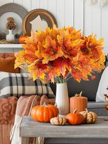 1/3/6pcs Artificial Maple Leaves, Autumnal Maple Leaf Bouquet, Suitable For Autumn Decorations, Home Decor, Wall Decorations, Weddings, Halloween, Party Decorations, Garden Decorations, Porch Decorations, Room Decorations, And Outdoor Autumn Decor - Multicolor - View 4
