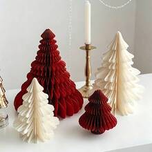 1pc Honeycomb Paper Christmas Tree Tabletop Ornament, Foldable 3D Xmas Tree Desktop Centerpiece, Holiday Party Home Table Decor - Multicolor - View 1