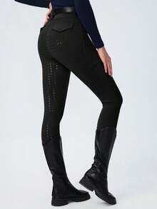 ROYALS MATTINI Ladies' Professional Equestrian Riding Pants, Solid Color, Full Seat Silicone Anti-Slip, Slim Fit Butt-Lifting, Dual Pockets, No Belt - Black - View 5