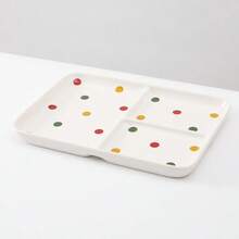 1pc 10in Cute Heart/Dots Pattern Ceramic Divided Plate, Large Rectangle 3 Compartment Portion Control Plates For Encourage Healthy Eating, Bariatric Dinner Plates For Balanced Meal Diet, Microwave Dishwasher Oven - Multicolor - View 13