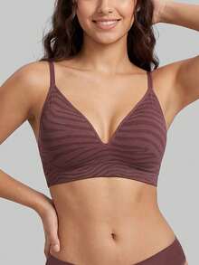 3pcs Elegant Zebra Jacquard Wire-Free Bra, Adjustable Spaghetti Strap Deep V Seamless Soft Home Lingerie - Multicolor - View 7
