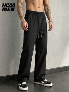 Men's Casual Straight Leg Pants, Minimalist Design, Spring/Autumn - Black - View 1