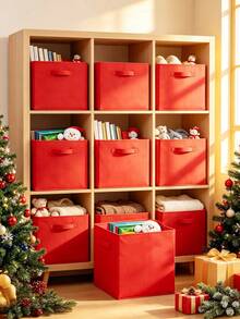 Kotak Penyimpanan Dekorasi Natal 6PCS/3PCS/2PCS/1PC, Kotak Penyimpanan Bola Dekoratif, Organizer Penyimpanan Kapasitas Besar, Kotak Penyimpanan Rumah, Dapat Digunakan Sebagai Hadiah Santa Claus, Keranjang Penyimpanan Kain Lipat dengan Pegangan, Keranjang Hadiah Cocok untuk Rumah, Kamar Tidur, Kantor - Merah - View 5