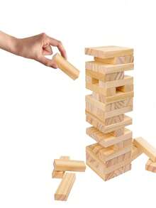 54片裝 Jenga 木製積木平衡塔派對遊戲，多米諾積木，經典木製積木，倒塌塔積木，適合派對與聚會，遊戲之夜首選 - 彩色 - 查看 8