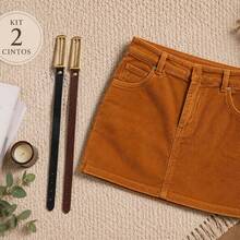 Set Of 2 Women's Thin Belts, Black And Caramel, Elegant - 兩條皮帶套裝 - 查看 13