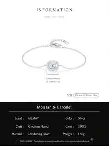 1pc 0.8ct Rectangular Moissanite 925 Sterling Silver Luxury Chain Bracelet For Women, Fine Jewelry - Silver - View 7