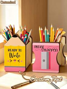 Personalized Wooden Pencil Holder Customized Name Pen Pot, Suitable For Classroom Or Office Desk Storage, Student Style Wooden Name Pen Pot, Suitable For Student Desk Storage, Back To School Season, Best Gift For Teachers, Friends And Family - Multicolor - View 1