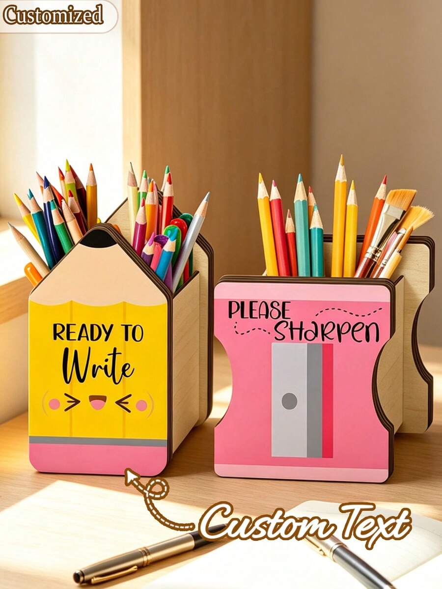 Personalized Wooden Pencil Holder Customized Name Pen Pot, Suitable For Classroom Or Office Desk Storage, Student Style Wooden Name Pen Pot, Suitable For Student Desk Storage, Back To School Season, Best Gift For Teachers, Friends And Family - Multicolor - View 1