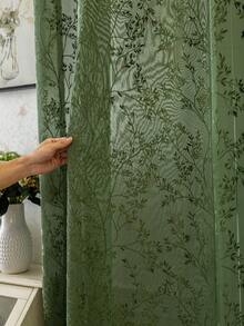 1pc Green Jacquard Leaf Pattern Transparent Curtain, Semi-Sheer Rod Pocket Kitchen Curtain With Grommets, Easy To Hang, Perfect For Bedroom, Living Room, Office Decoration, Home Decor Curtain (200g Fabric Weight) - Multicolor - View 8