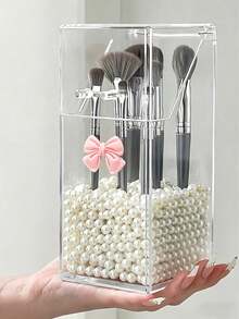 1pc Acrylic Transparent Makeup Brush Holder, Cosmetic Desktop Storage Box - Multicolor - View 5