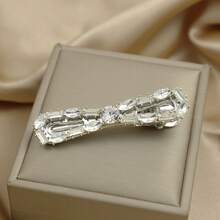1pc Rhinestone Bow Hair Clip, New Pearl Edge Alligator Hair Clip, Simple Bangs Clip, Hair Accessory - White - View 6