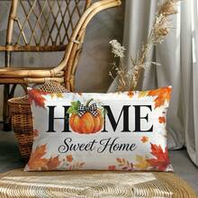 1pc Vintage Wood Grain HOME Pumpkin Maple Leaf Pillowcase, Skin-Friendly Peach Skin Velvet Material, Single-Sided Print 30*50/40*60CM, Suitable For Home Living Room Bedroom Sofa Decoration Cushion Cover, Holiday Gift, No Pillow Insert - Multicolor - View 8