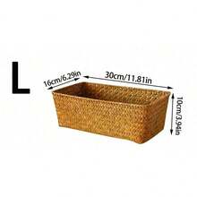 1pc/2pcs/3pcs Handmade Seagrass Woven Storage Baskets, Multipurpose Organizer Bins For Cosmetics, Bathroom Sundries, Drawers & Table, Rustic Decor Storage Trays For Fruits, Snacks & Home Decor, Fit Bedroom, Kitchen, Living Room, Bathroom & Office - Khaki - View 10