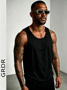 GRDR Men's Solid Color Sleeveless Vest, Suitable For Sports, Casual And Leisure - Black - View 3