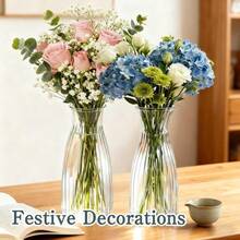 2/5/10/12pcs High-Quality Striped Plastic Vases, Transparent Flower Vases, Floral Crafts Suitable For Various Bouquets, Decorative Display, Holiday And Home Decor, Suitable For Dining Table Decoration, Wedding, Home, Dining Table Decoration, Dinner Party Vase Decoration - Clear - View 5
