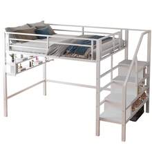 High Bed Frame 140x200cm With Shelves And Storage Space - 白色 - 查看 5