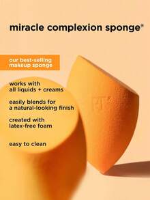 Juego de esponjas de maquillaje multicolor Real Techniques Miracle Complexion, adecuado para base líquida y en crema, puede crear una cobertura en capas, crea una base de maquillaje natural y radiante, material de espuma sin látex - Naranja - Ver 2