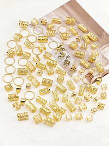 264pcs Multi-Shape Hair Rings With Stretchy Design - Shaped Spring Snake Adjustable Alloy Hair Cuffs, Boho Hair Jewelry For Girl's Braids(Without Box) - Gold - View 3