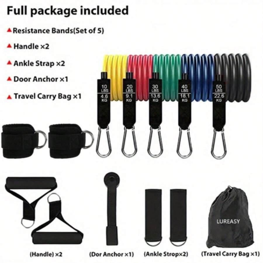 Resistance Band Set - Multi-Function Home Fitness Strength Training Kit With Handles, Door Anchor And Ankle Straps - Heavy Duty Adjustable Workout Equipment For Full Body Exercise, Muscle Toning And Shaping