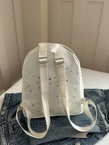 時尚星星與字母圖案經典復古風女款後背包、手提包、小包，百搭休閒拉鍊包 - 米色 - 查看 9