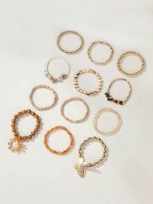 Nocturel 12pcs/Set Bohemian Style Stone Beaded Stackable Colorful Bracelets, Suitable For Women Beach And Daily Wear - Multicolor - View 2