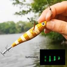 Avlcoaky 7pcs Horizontal Squid Jigs Jigging Baits For Sea Fishing Artificial Squid Hook Saltwater Wood Shrimp Lure - Multicolor - View 7