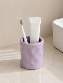 1pc Toothbrush Holder, Modern Minimalist Style, Cylindrical Asymmetrical Wavy Shape, Toothbrush & Toothpaste Organizer, Bathroom Countertop Storage (5 Colors) - Multicolor - View 7
