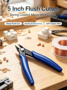 5 Inch Micro Flush Cutter, Small Wire Cutters Spring Loaded Cutting Pliers, Wire Cutters For Jewelry Making, Soft Copper Wire, Floral, Electronics, Model Craft, Heating Wire, 3D Print - A - View 1
