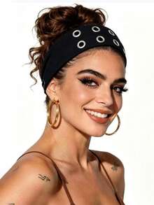 1pc Fashion Punk Gothic Soft Non-Slip Elastic Hollow Out Headband, Beach Yoga Sports Casual Daily Hair Hoop - Royal Blue - View 4